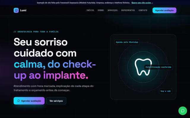 Página inicial do exemplo Clínica Lumi Odontologia