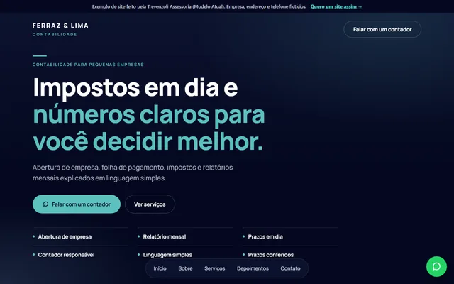 Página inicial do exemplo Ferraz & Lima Contabilidade