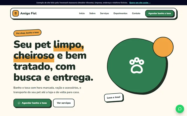 Página inicial do exemplo Pet Amigo Fiel