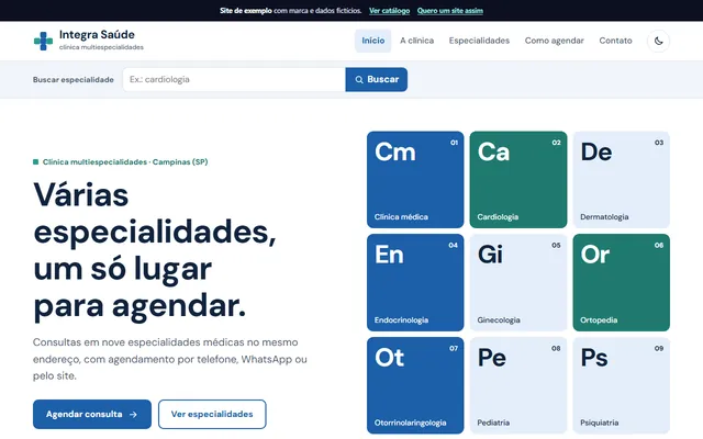 Ver o exemplo de Clínica Multiespecialidades